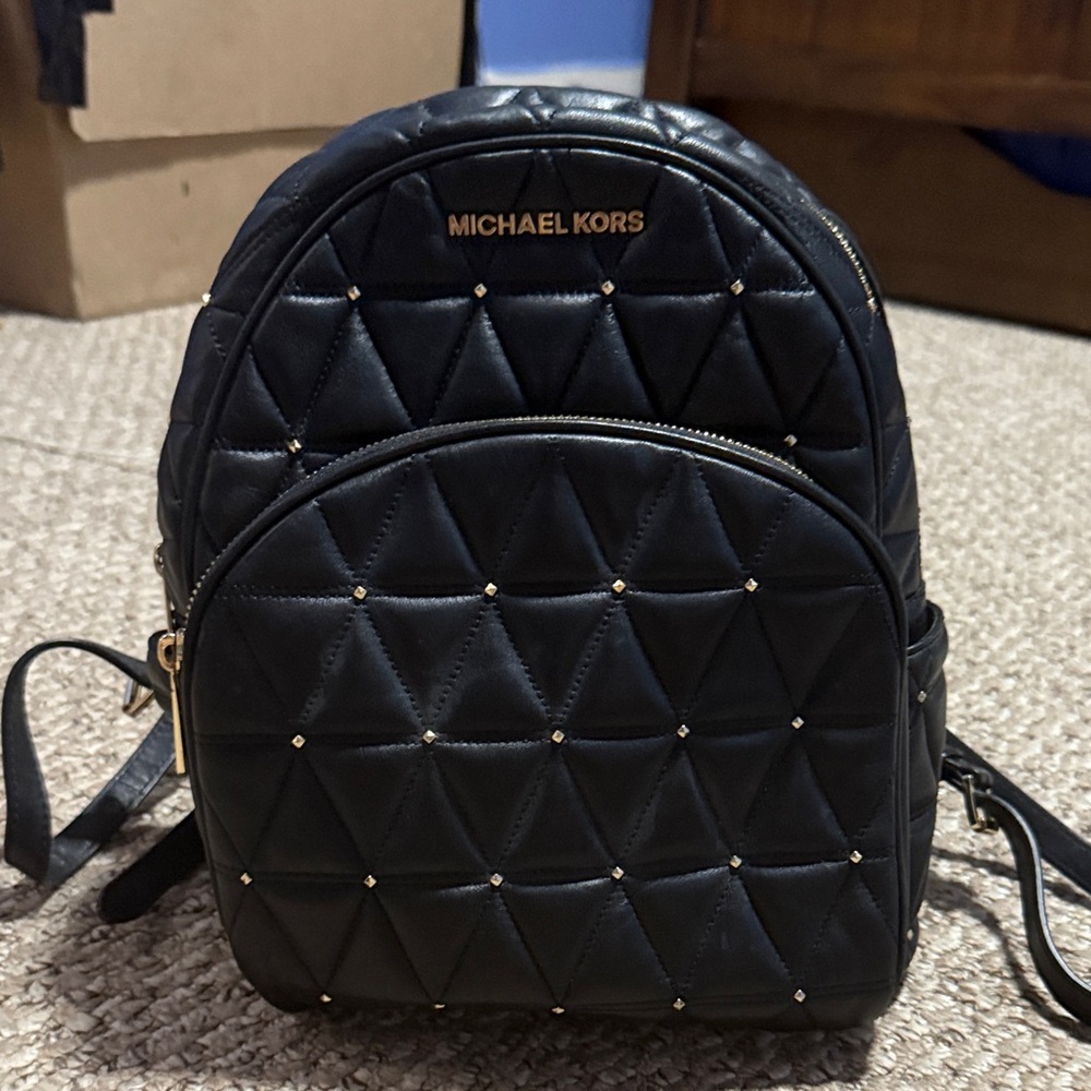 Michael Kors Black Quilted Backpack with Gold Accents